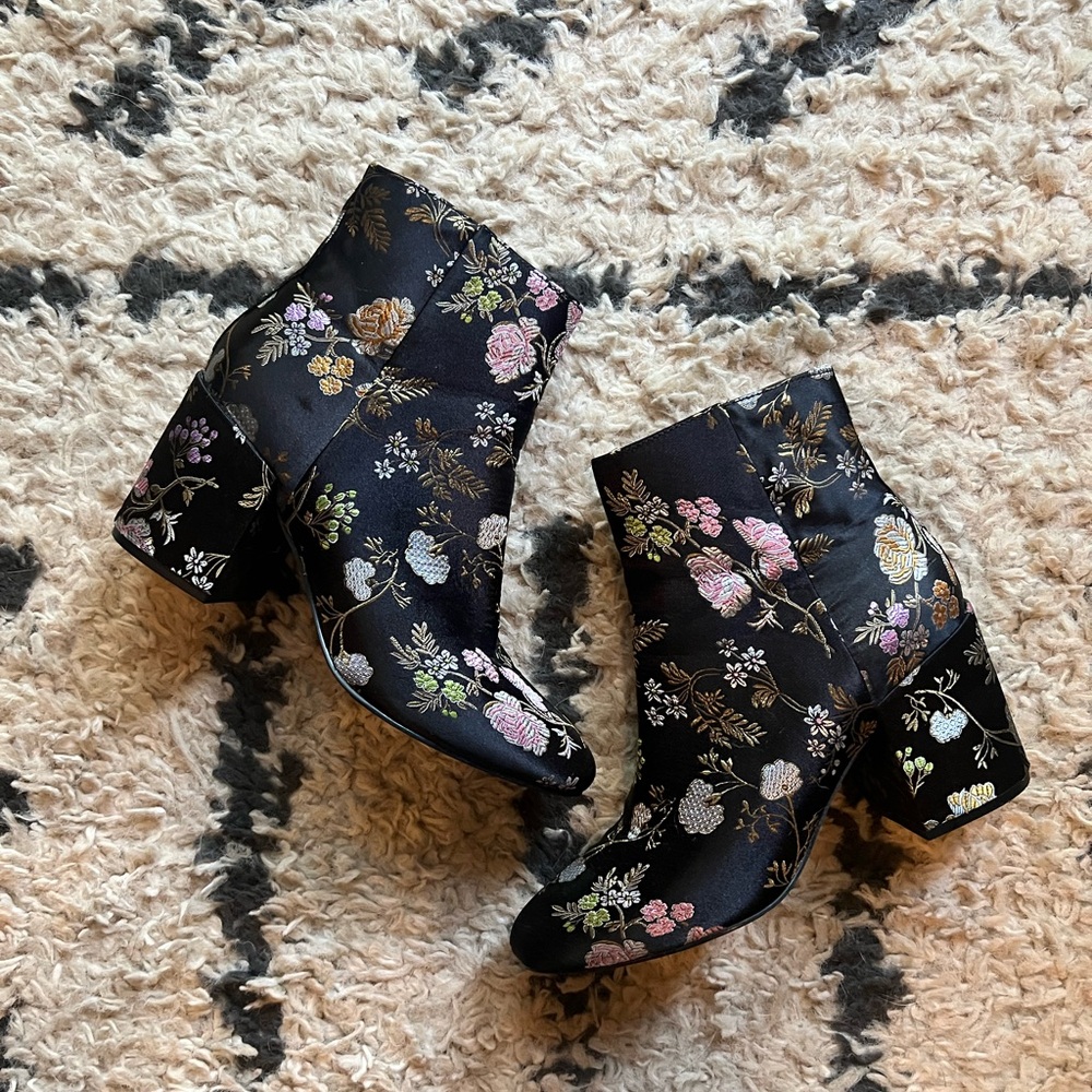Charlotte Russe Black Floral Ankle Boots
